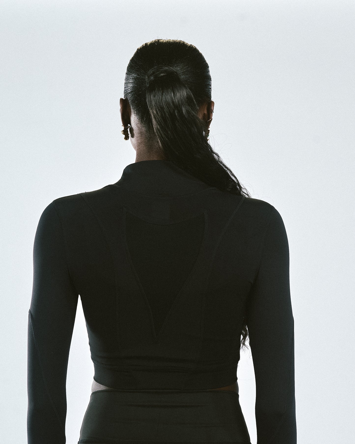 Black Fitted Long-Sleeve Crop Top