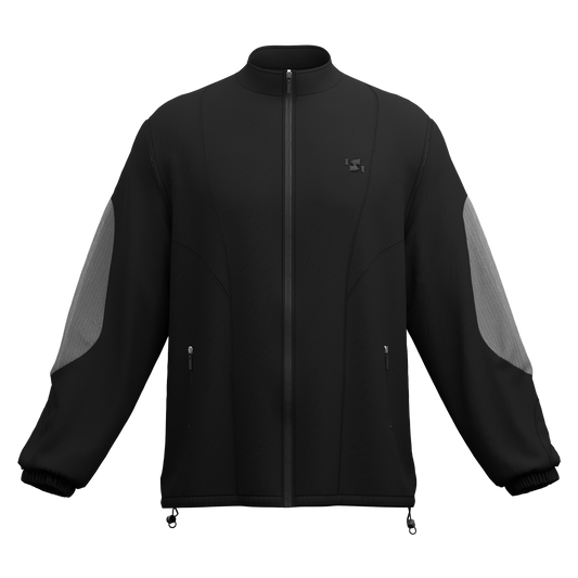 This high-performance jacket is crafted with a structured yet breathable fabric, ensuring both durability and comfort. It is enhanced with mesh paneling on the arms for ventilation, while adjustable drawstrings at the hem allow for a customized fi t. Functional zip pockets add practicality, making it an ideal outer layer for any weather. Stay ahead in any condition.
